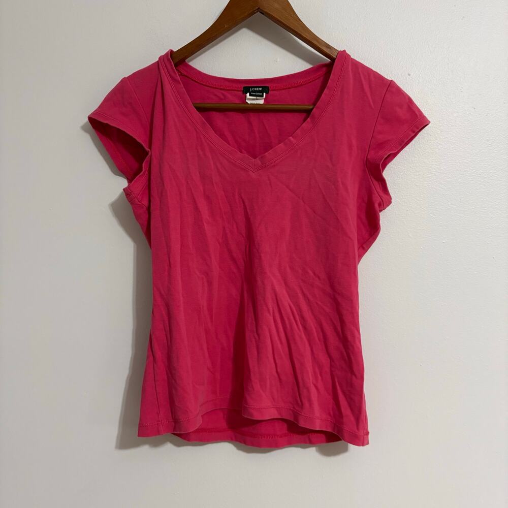Women's Small J. Crew V Neck Pink Shirt Pima Cotton Summer Resort Glam